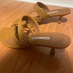 Manolo Blahnik honey brown leather sandals
